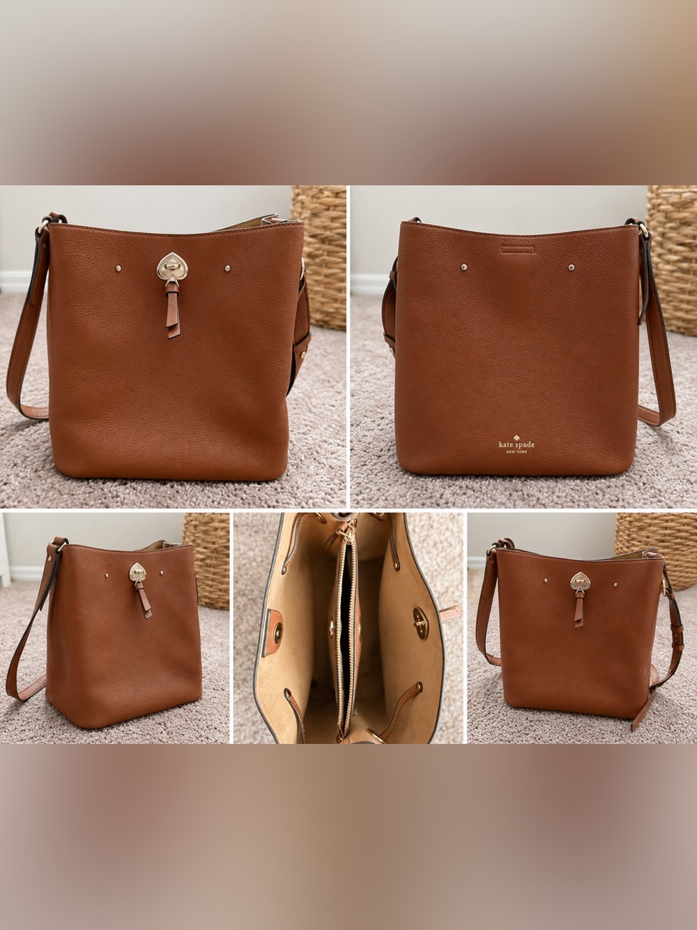 kate spade Brown Pebbled Leather Crossbody bucket bag